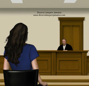 female in a divorce court room
